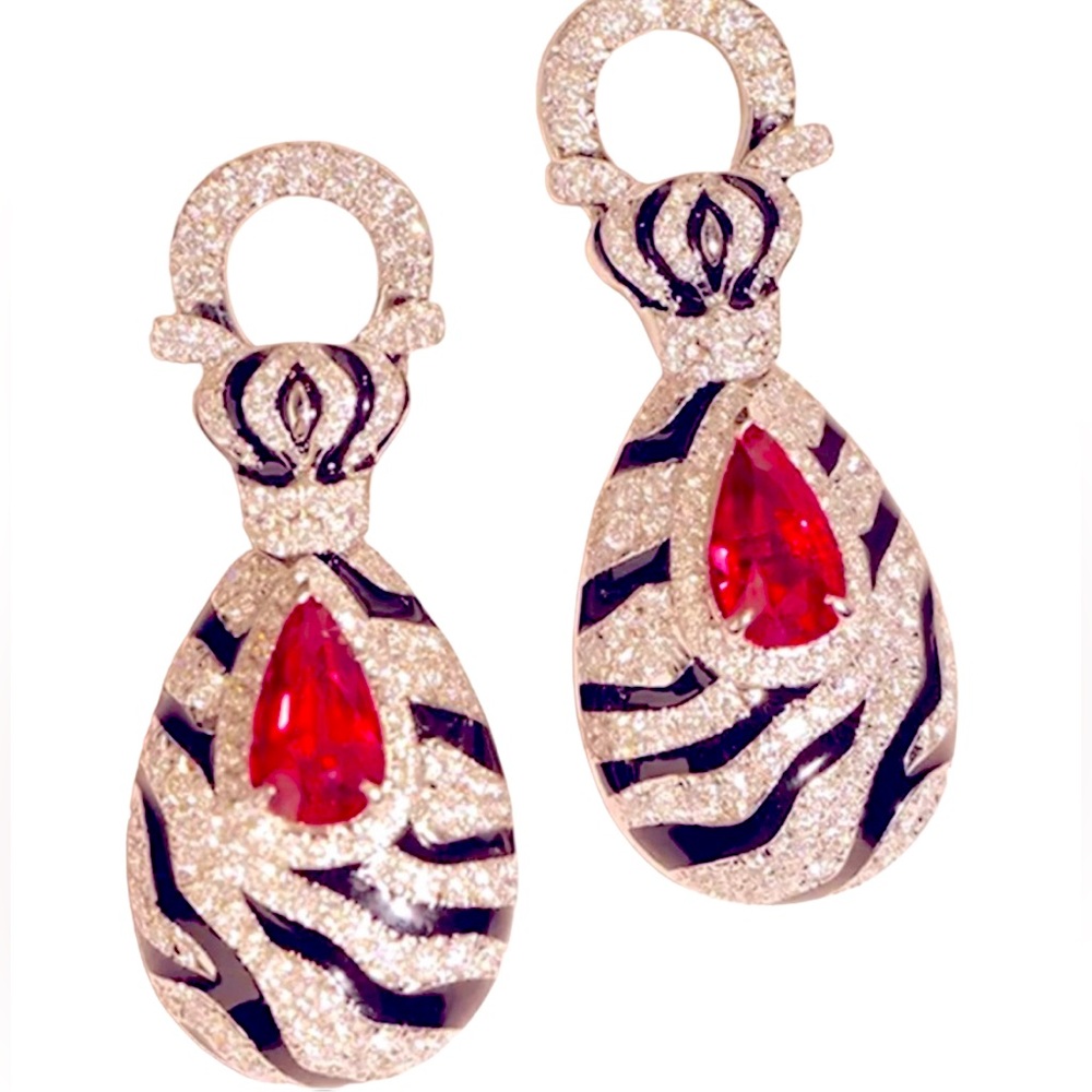 Zebra White Crystals Earrings and Adjustable Ring Set